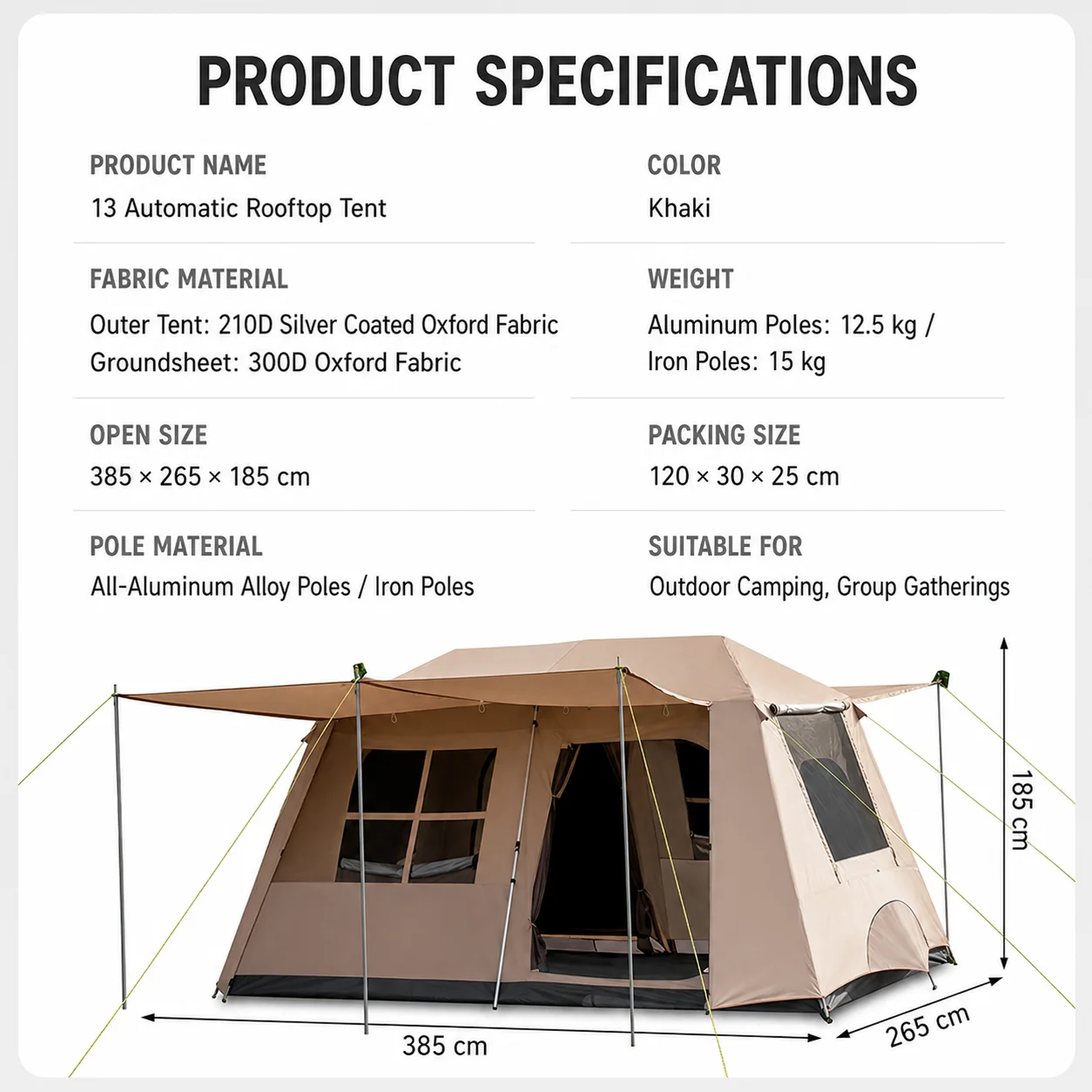 13㎡ Instant Cabin Camping Tent For Family image 9