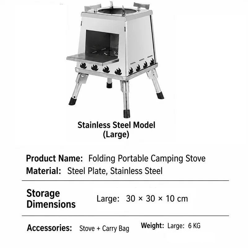 Portable Folding Wood Burning Camping Stainless Steel Stove image 4