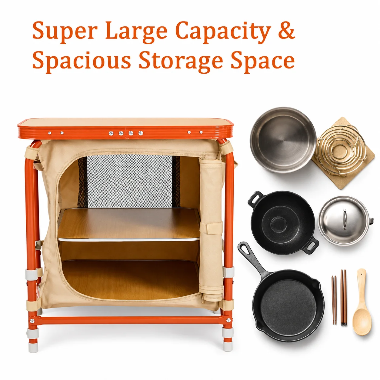 Portable Camping Storage Cabinet Folding Outdoor Kitchen Table Cupboard Shelf image 6