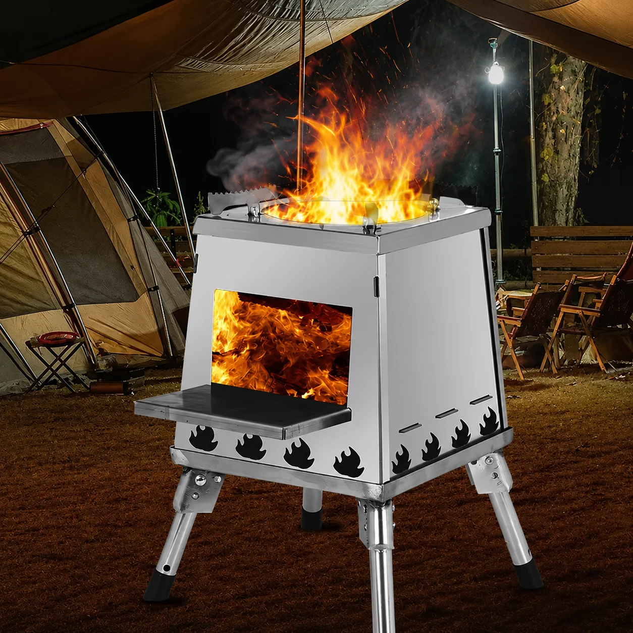 Portable Folding Wood Burning Camping Stainless Steel Stove