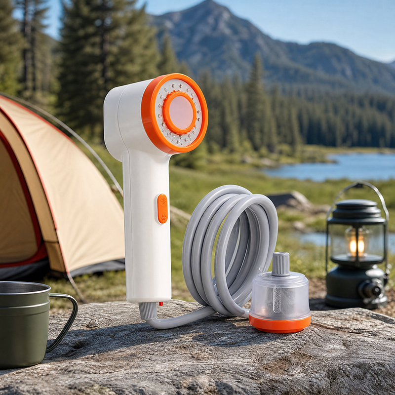 Rechargeable Portable Camping Shower Pump USB LED Light image 1