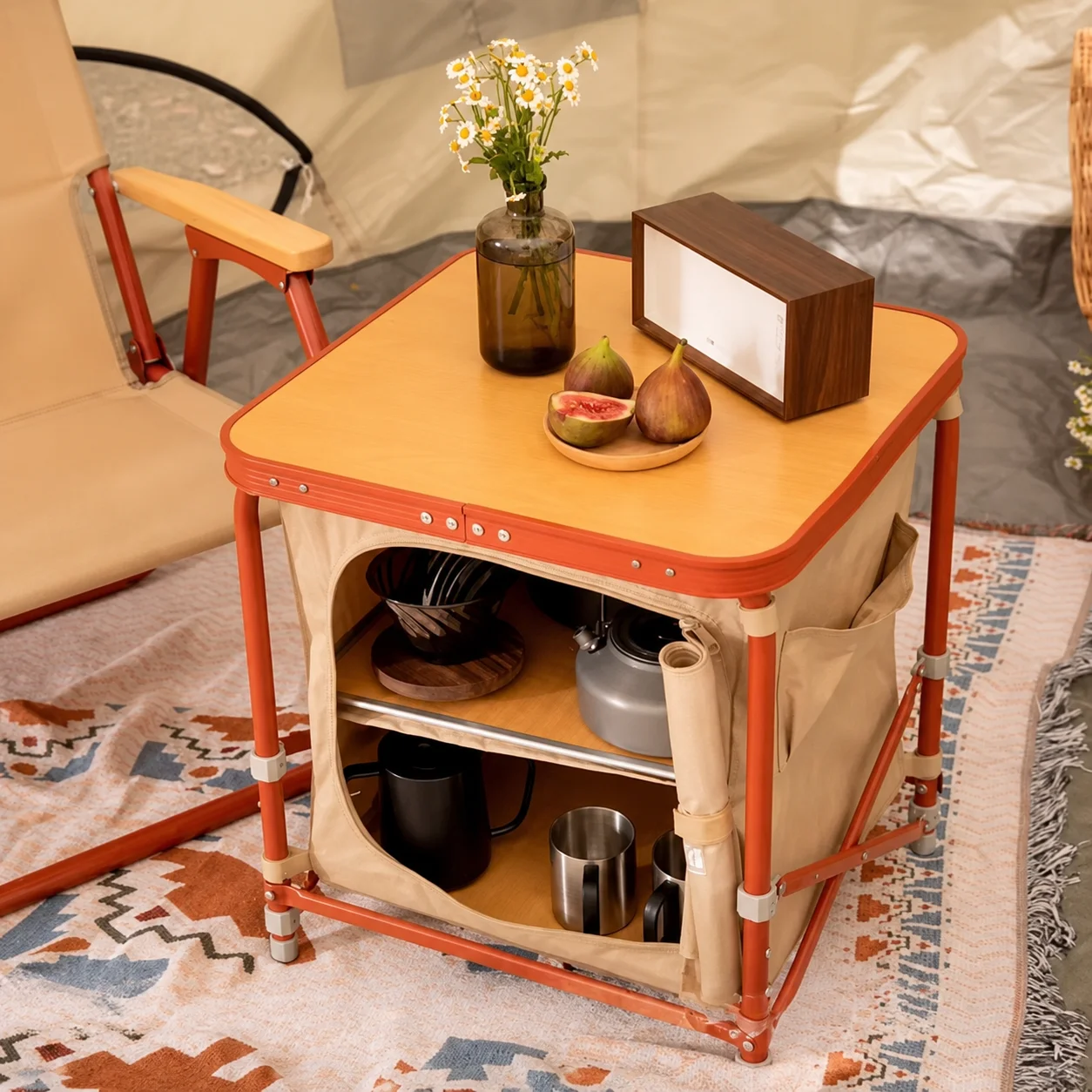 Portable Camping Storage Cabinet Folding Outdoor Kitchen Table Cupboard Shelf image 2