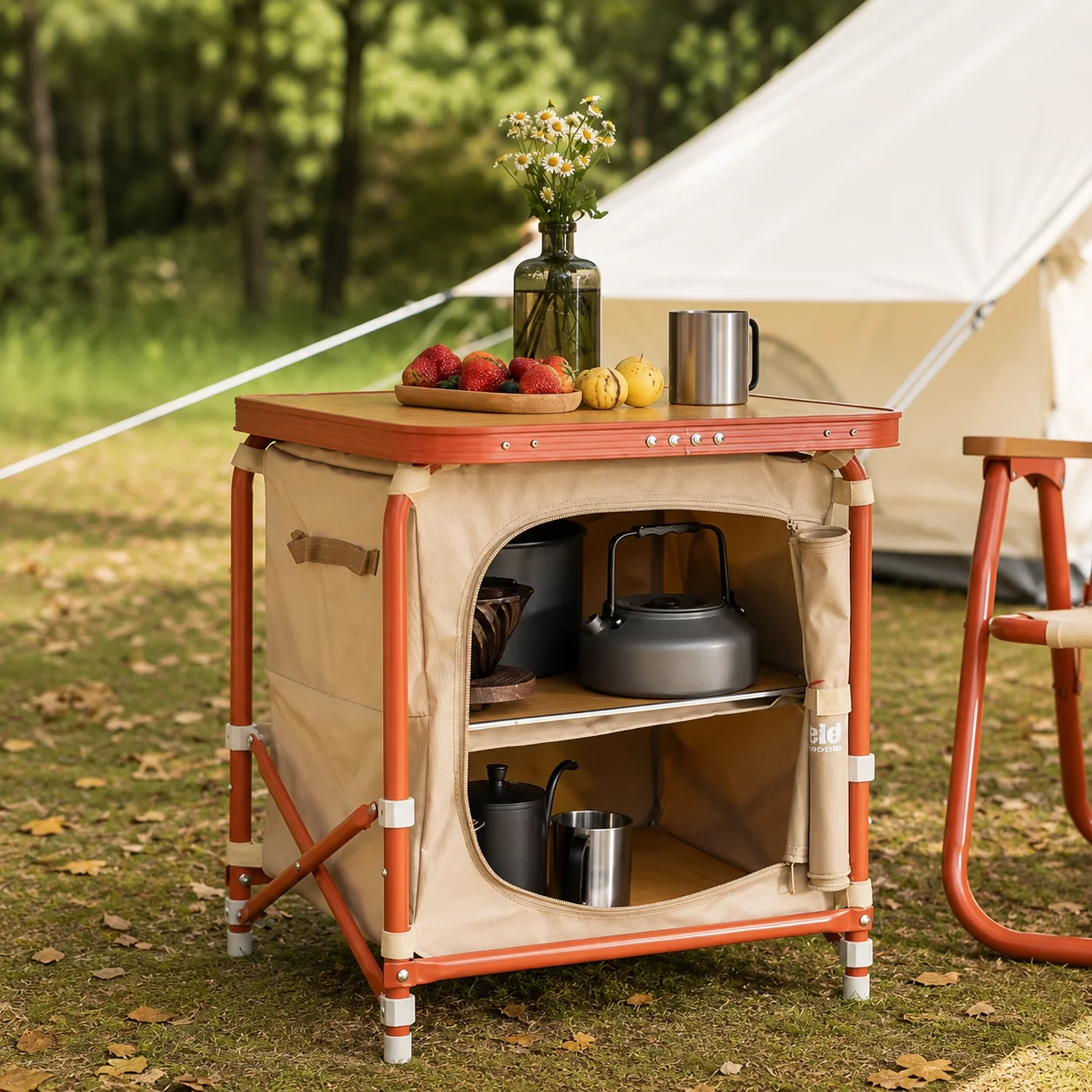 Portable Camping Storage Cabinet Folding Outdoor Kitchen Table Cupboard Shelf image 1