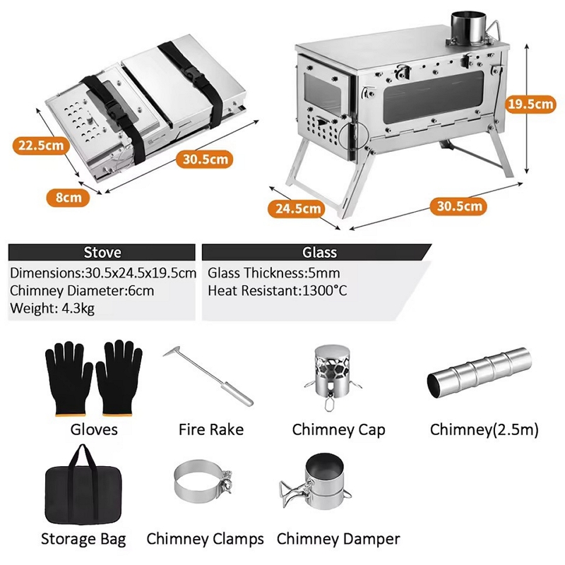 Portable Foldable Stainless WoodFire Tent Stove Heater image 10
