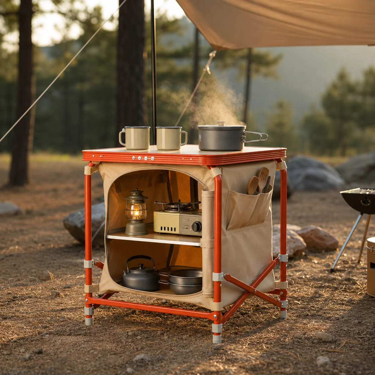Portable Camping Storage Cabinet Folding Outdoor Kitchen Table Cupboard Shelf image 3