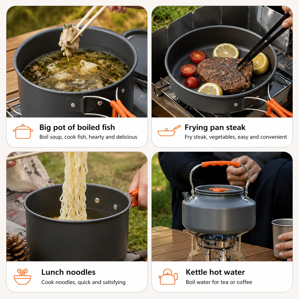 Outdoor Cooking Set Pot Pan Kettle Set image 3