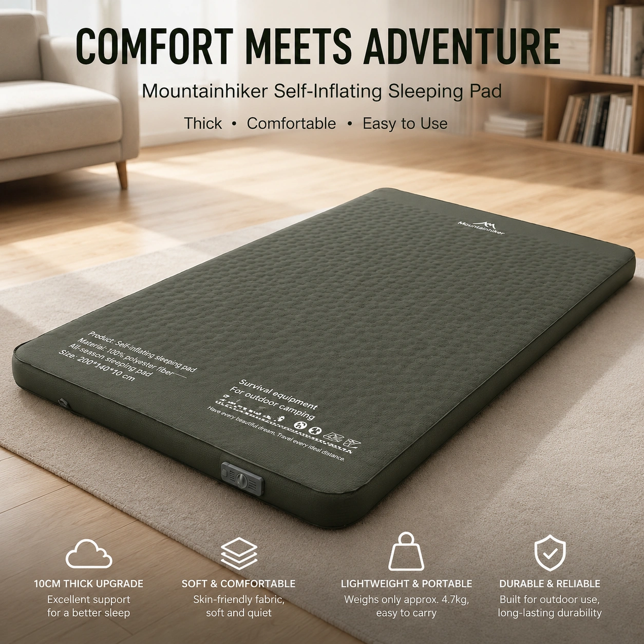 Mountainhiker Double Self Inflating Camping Mattress 10cm Thick 200x140cm