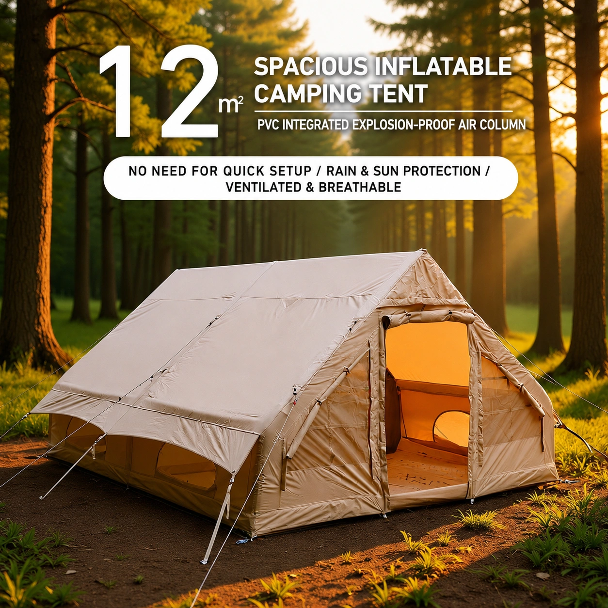 12㎡ Oxford Fabric Inflatable Camping Tent 600D Double Door Glamping Air Tent