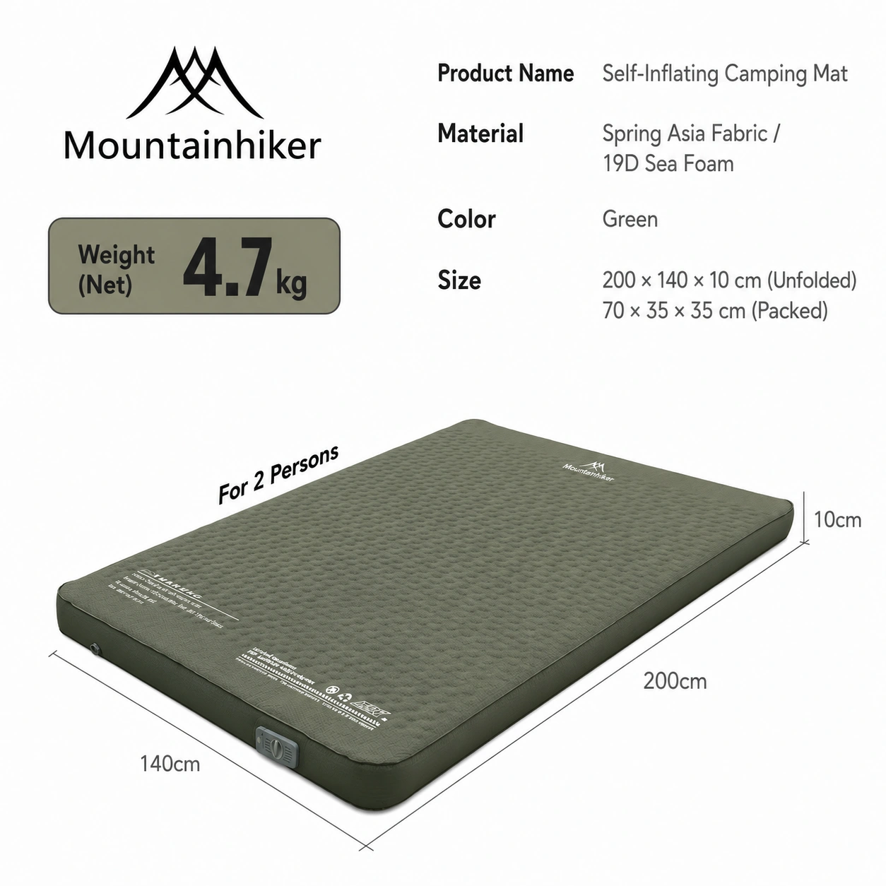 Mountainhiker Double Self Inflating Camping Mattress 10cm Thick 200x140cm image 9