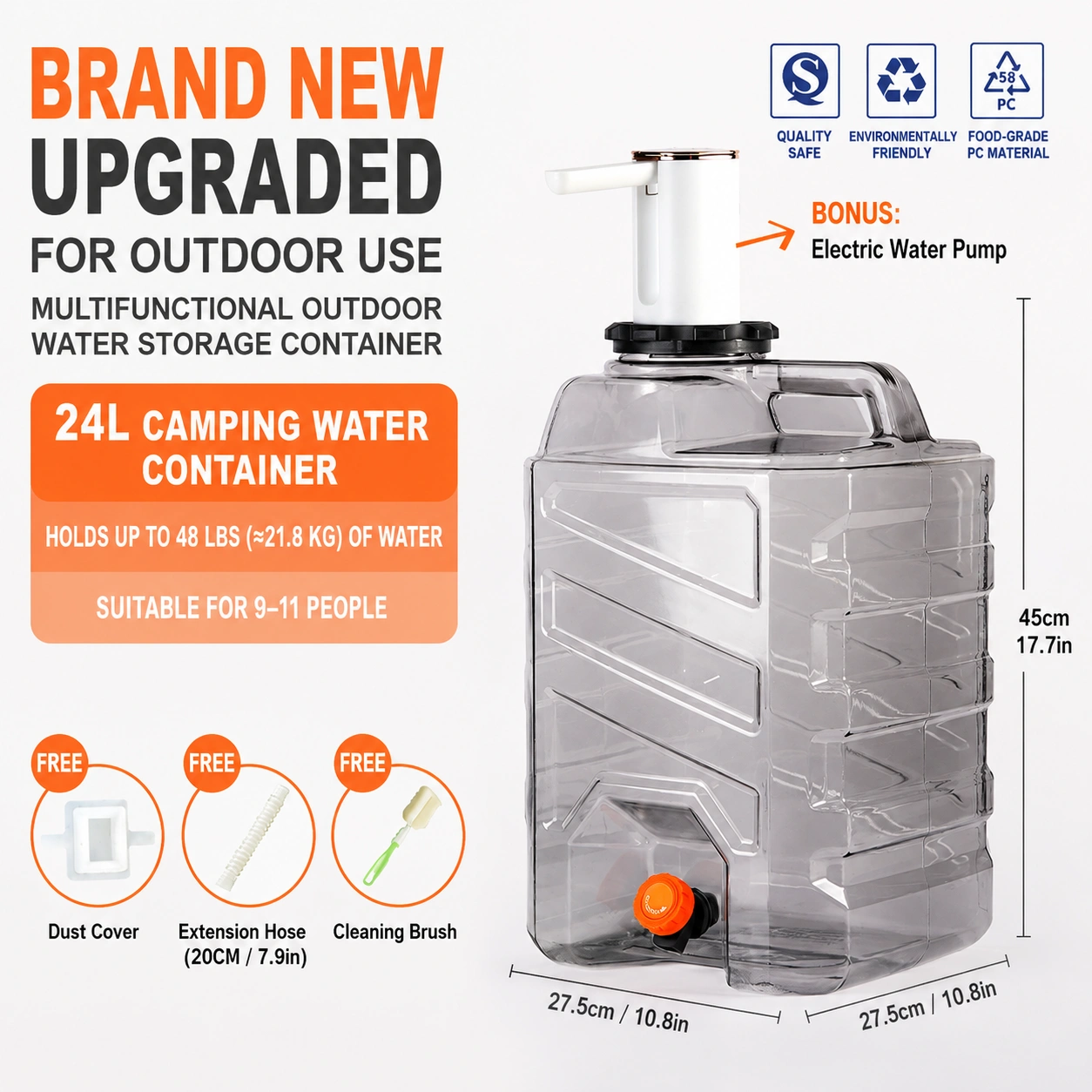 28L Camping Water Container with Electric Pump Portable Water Storage Tank BPA Free image 7