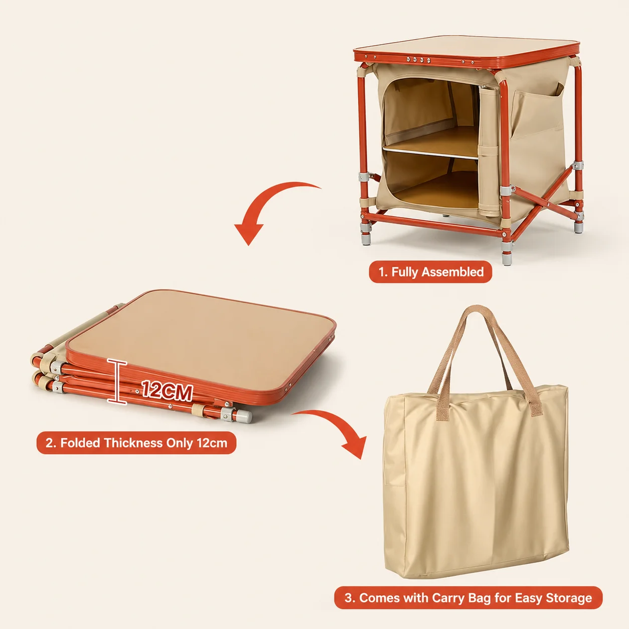 Portable Camping Storage Cabinet Folding Outdoor Kitchen Table Cupboard Shelf image 8