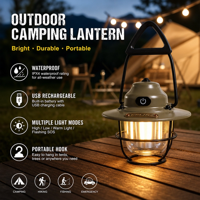 Rechargeable LED Camping Lantern Vintage Hanging Light USB Outdoor Tent Lamp image 9