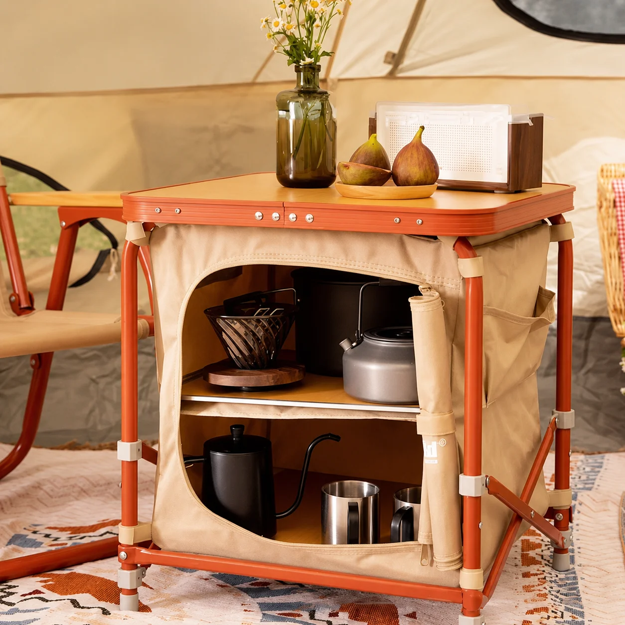Portable Camping Storage Cabinet Folding Outdoor Kitchen Table Cupboard Shelf image 5