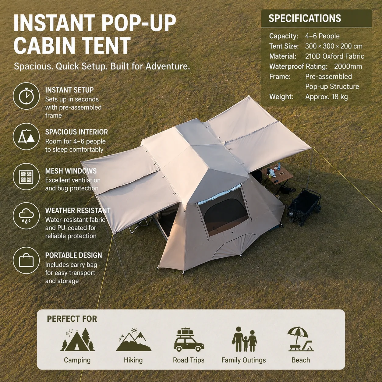 13㎡ Instant Cabin Camping Tent For Family image 8